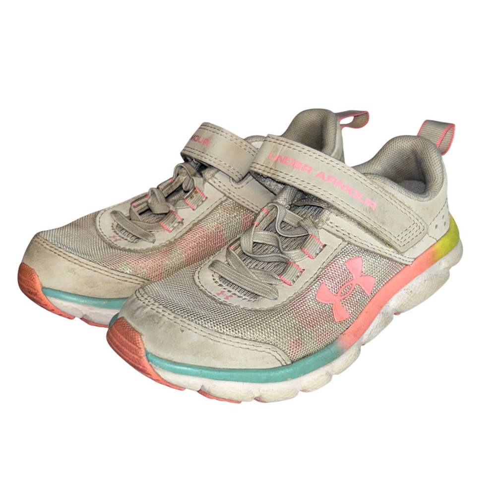 Under Armour Girls Assert 8 Rainbow Sneakers Size 12K Kidcore Sporty Colorful